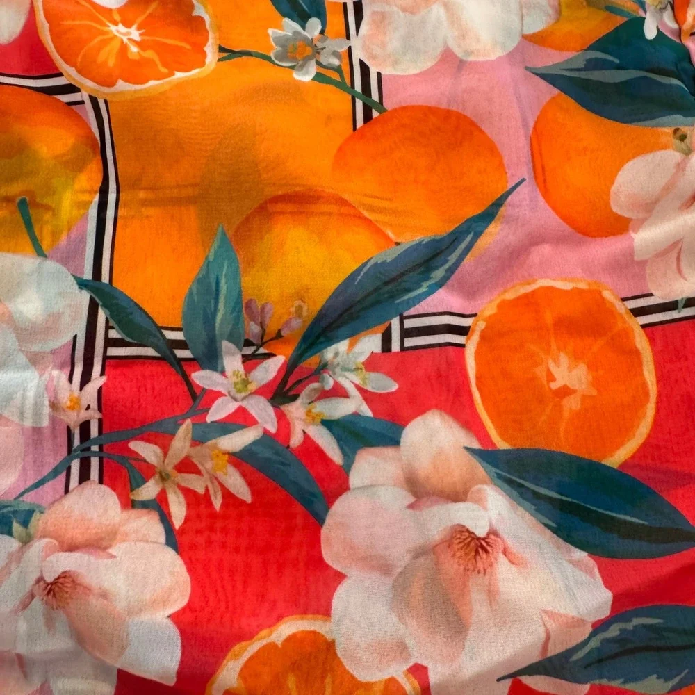 Boohoo Floral Citrus Print Wide Leg Sheer Beach Trousers Tropical Summer Sz 12 - Picture 3 of 12